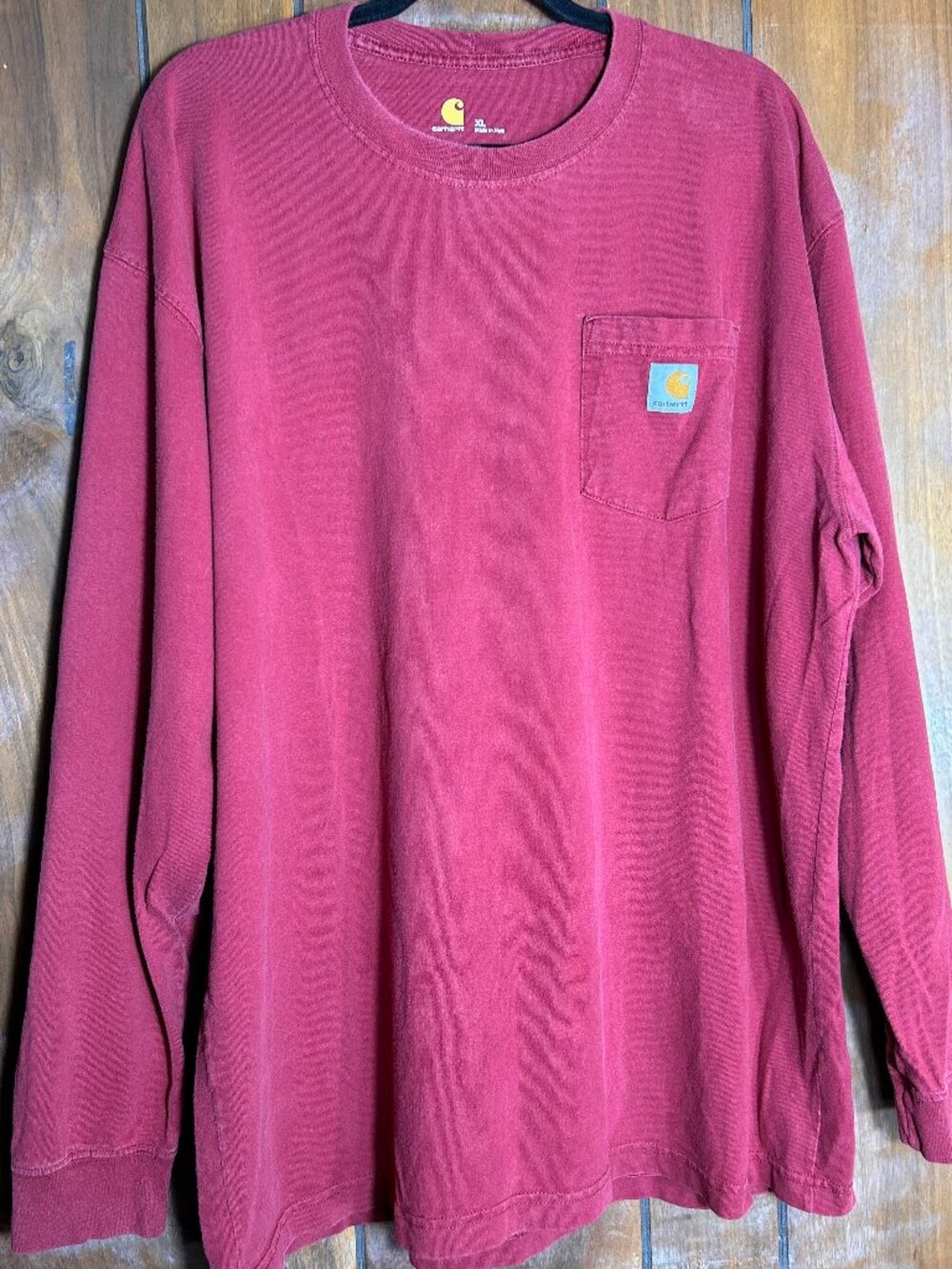 Carhartt Relaxed Fit Sz XL Maroon Long Sleeve Pocket Mens T-Shirt K126 Workwear